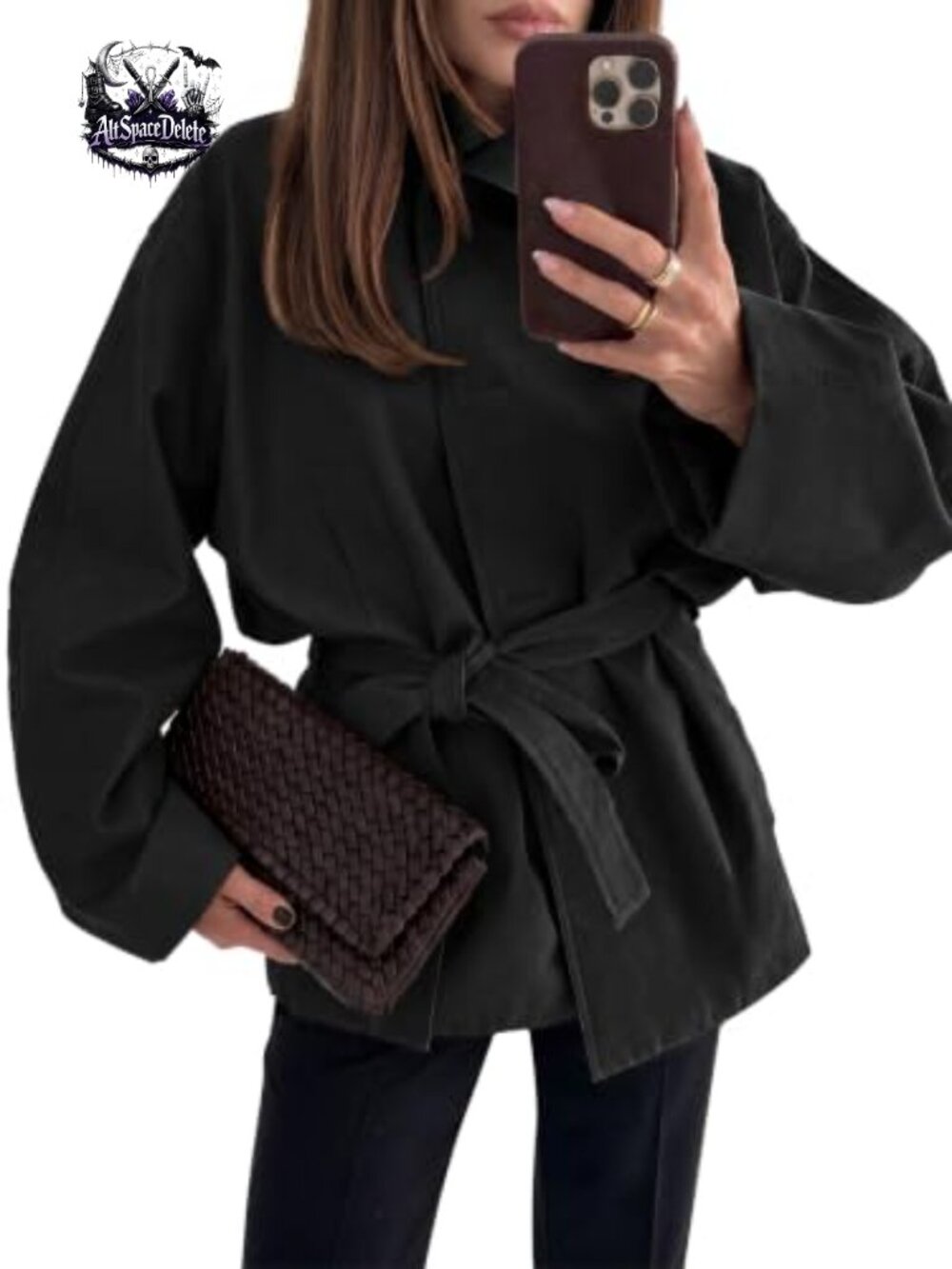 Oversized Trench Coat Stand Collar Belted Fall Jacket